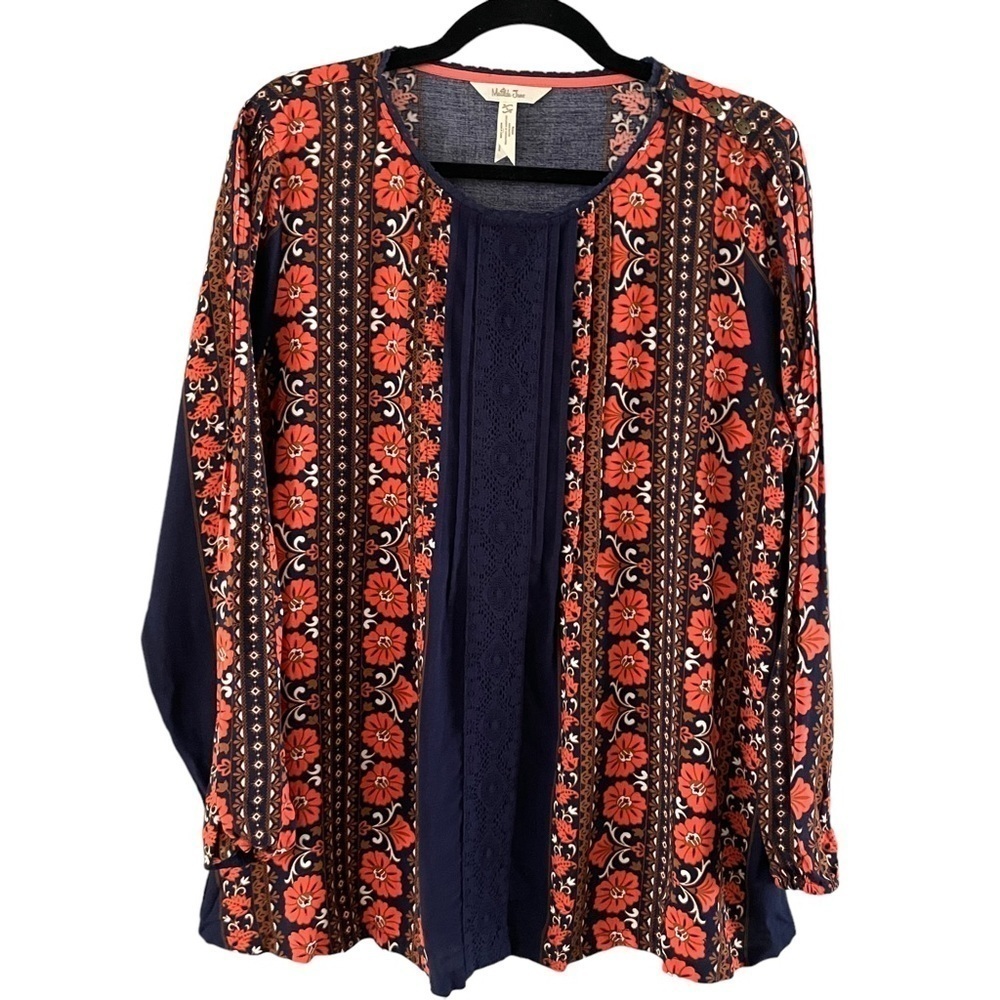 MATILDA Jane Make Believe Floret Navy Orange Long Sleeve Top Blouse Shirt Large